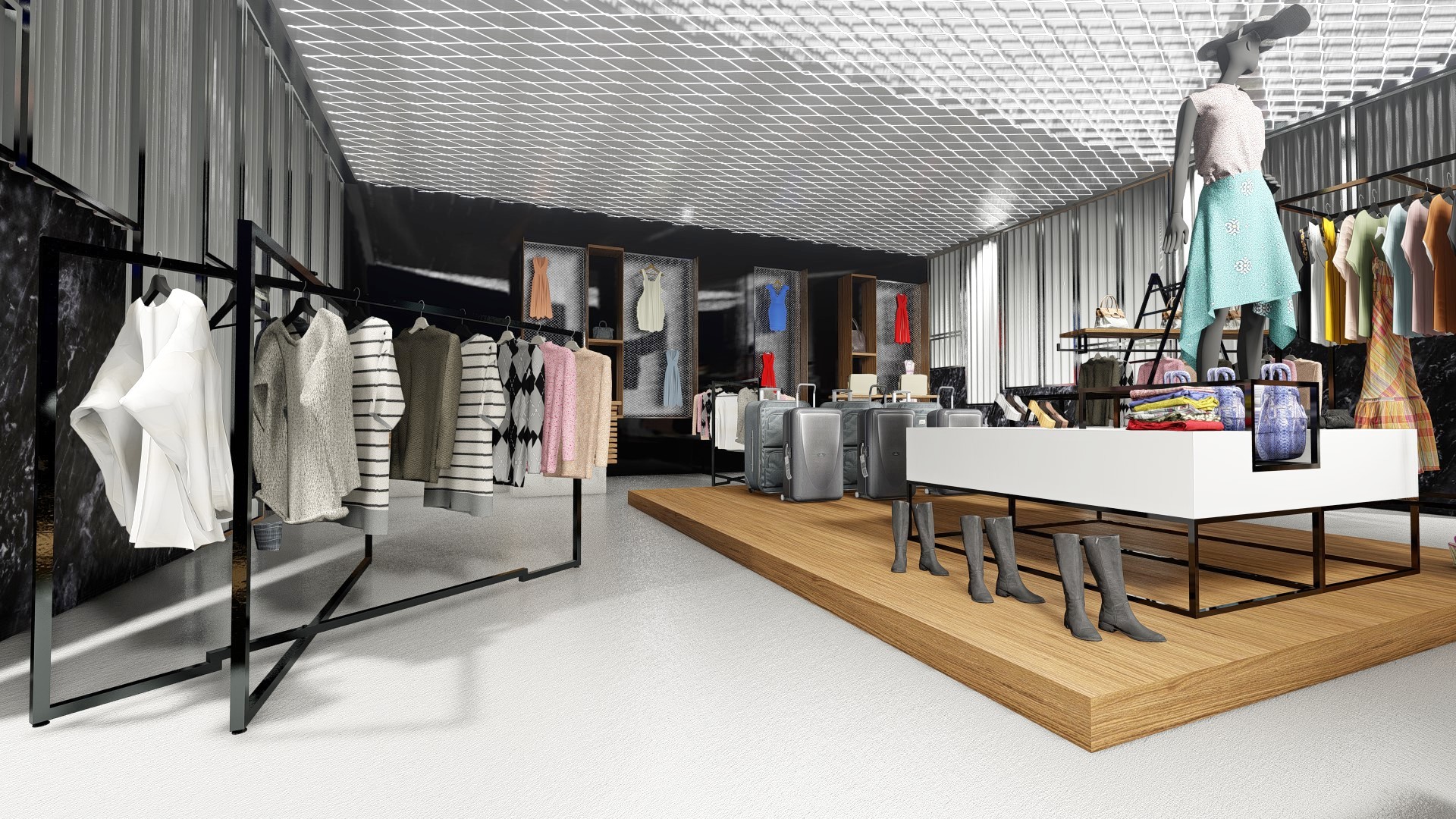 Σχεδιασμός καταστήματος μόδας boutique γυναικείων ενδυμάτων vintage