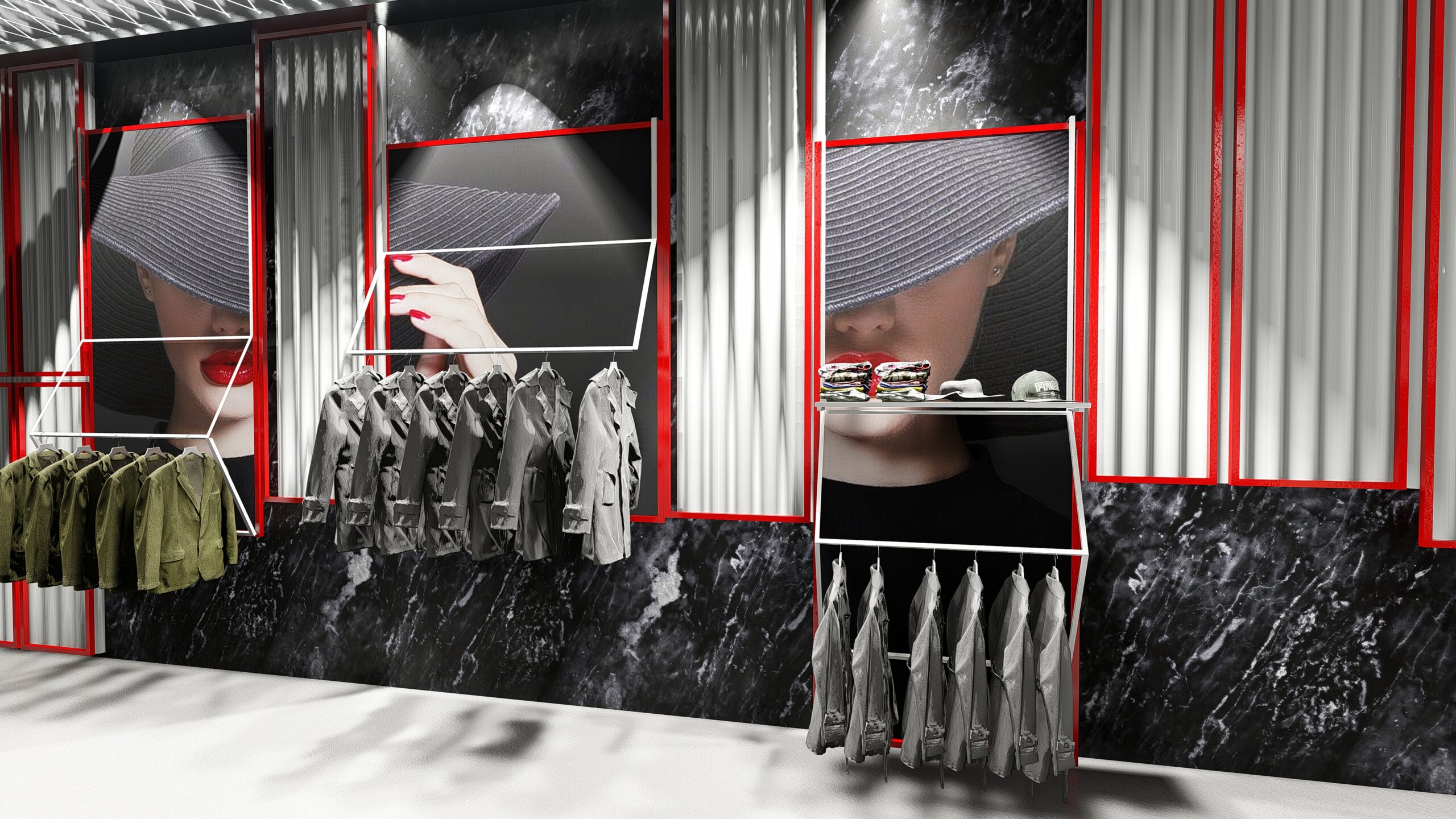 Σχεδιασμός καταστήματος μόδας boutique γυναικείων ενδυμάτων vintage