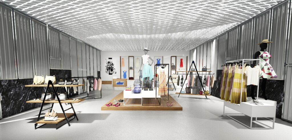 Σχεδιασμός καταστήματος μόδας boutique γυναικείων ενδυμάτων vintage