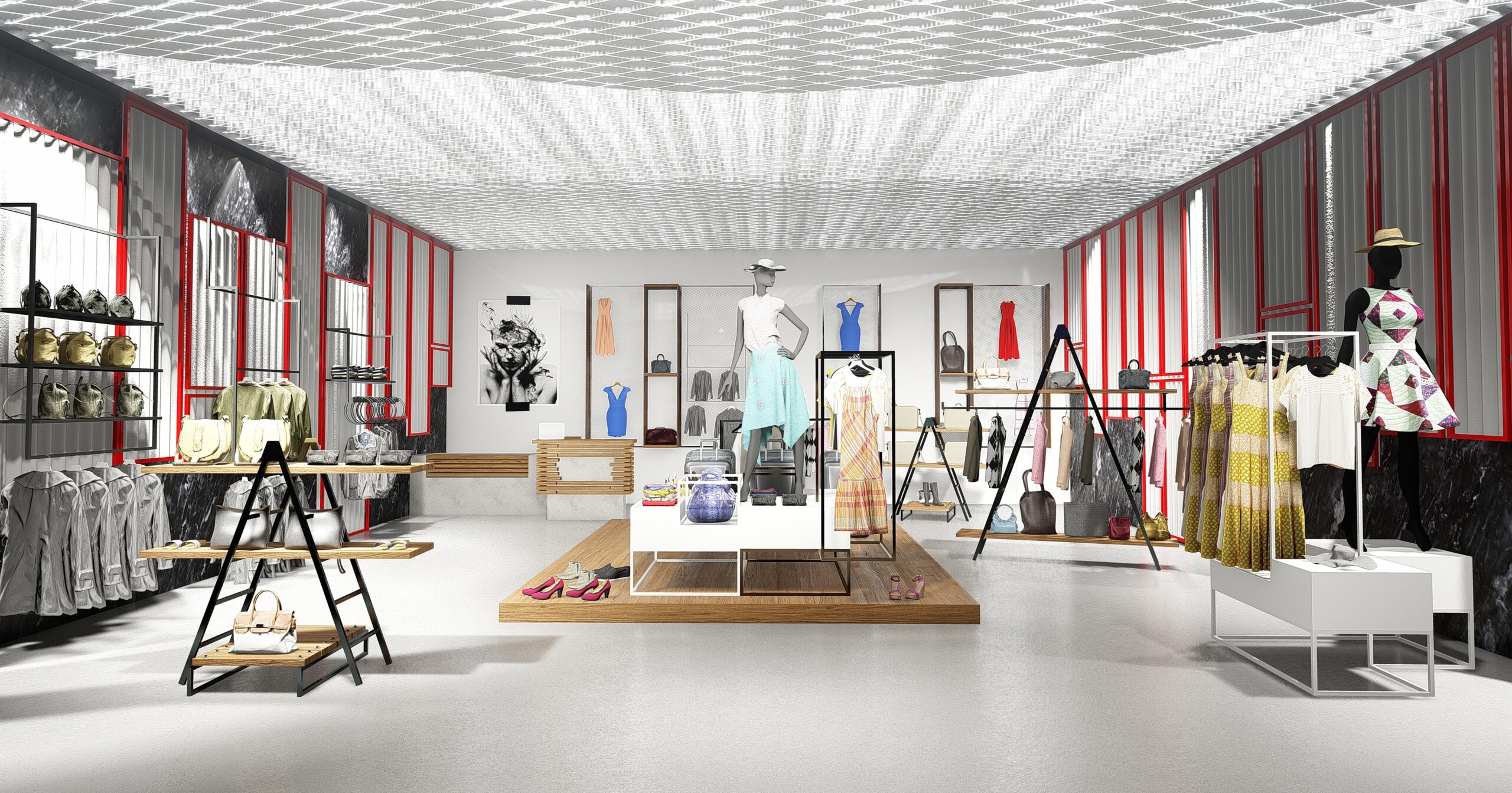Σχεδιασμός καταστήματος μόδας boutique γυναικείων ενδυμάτων vintage